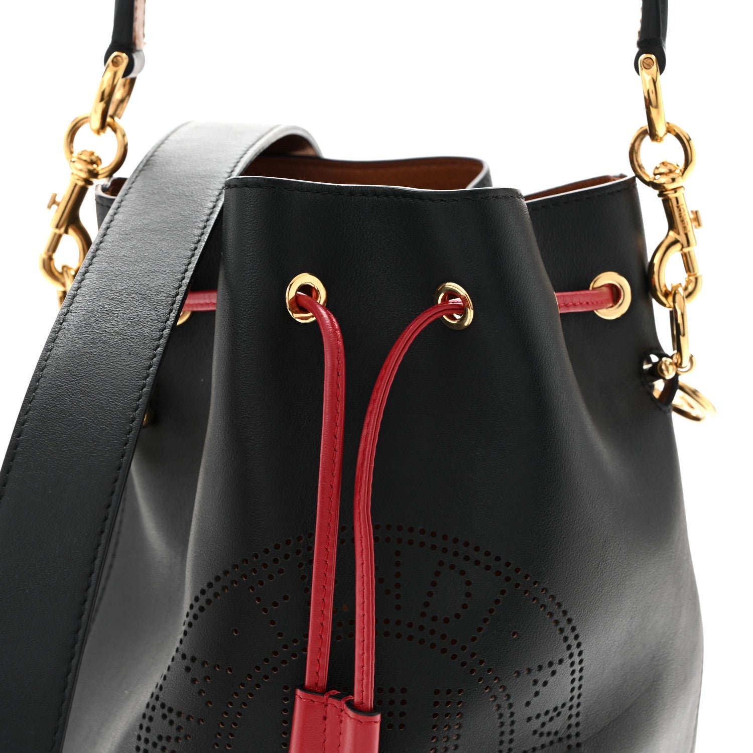 Vitello Grace F is Fendi Stamp Patch Perforated Small Mon Tresor Bucket Bag Black