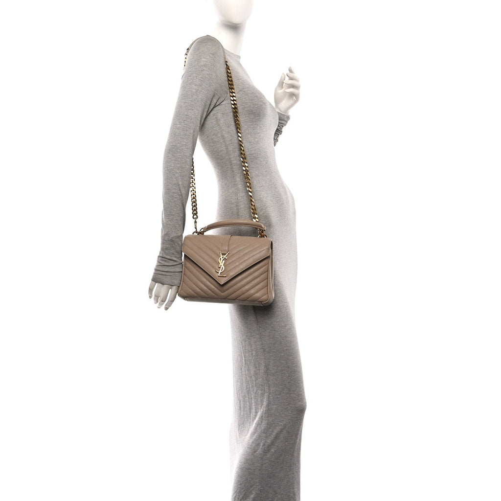 Sheepskin Matelasse Chevron Monogram Medium College Bag Dark Beige