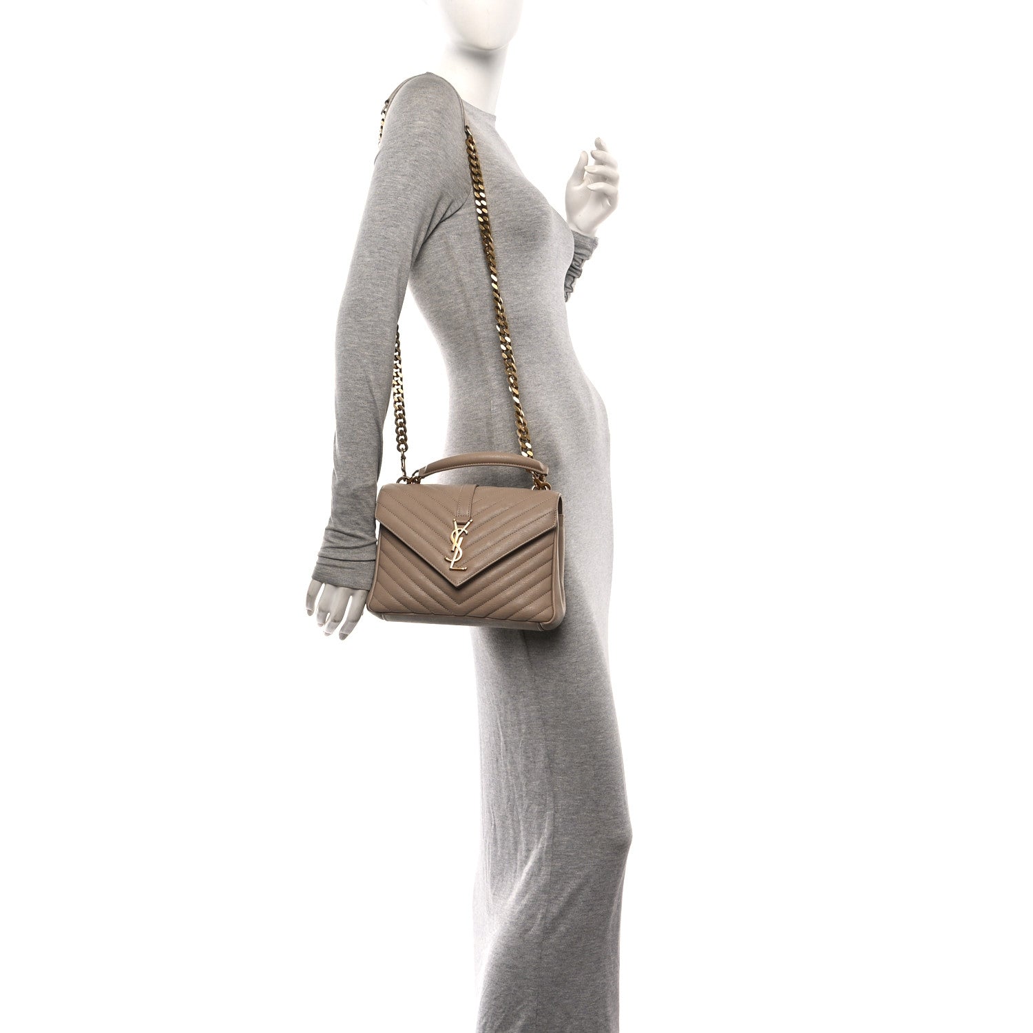Sheepskin Matelasse Chevron Monogram Medium College Bag Dark Beige