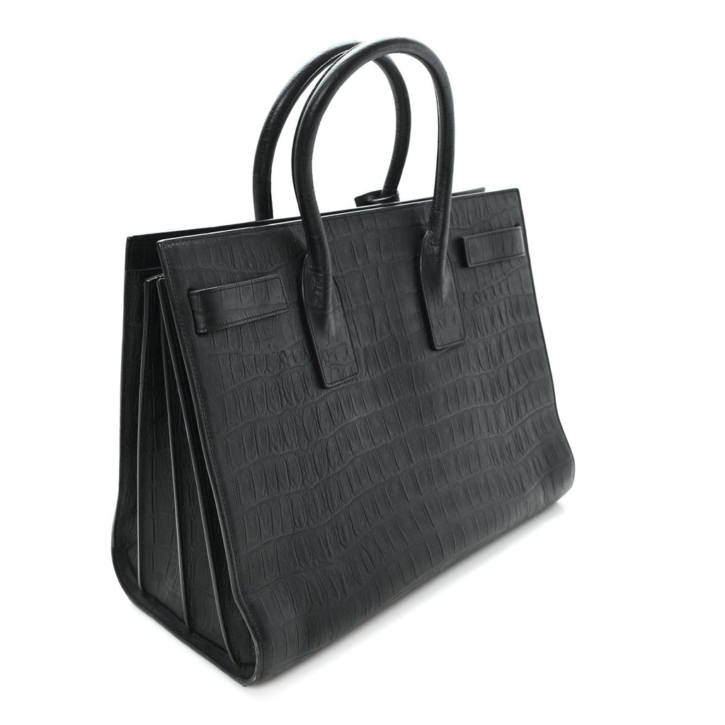 Calfskin Crocodile Embossed Large Sac De Jour Carryall Black