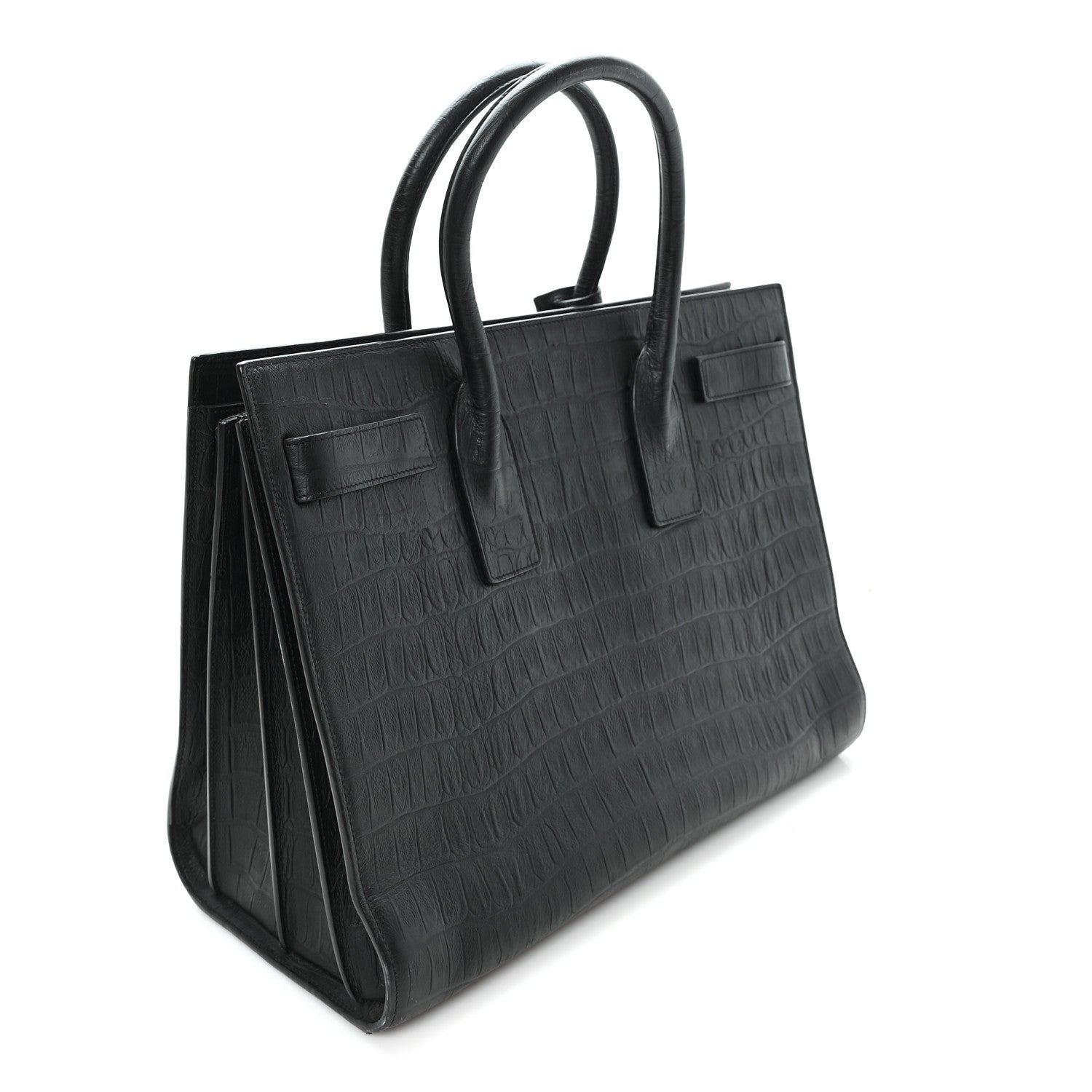 Calfskin Crocodile Embossed Large Sac De Jour Carryall Black