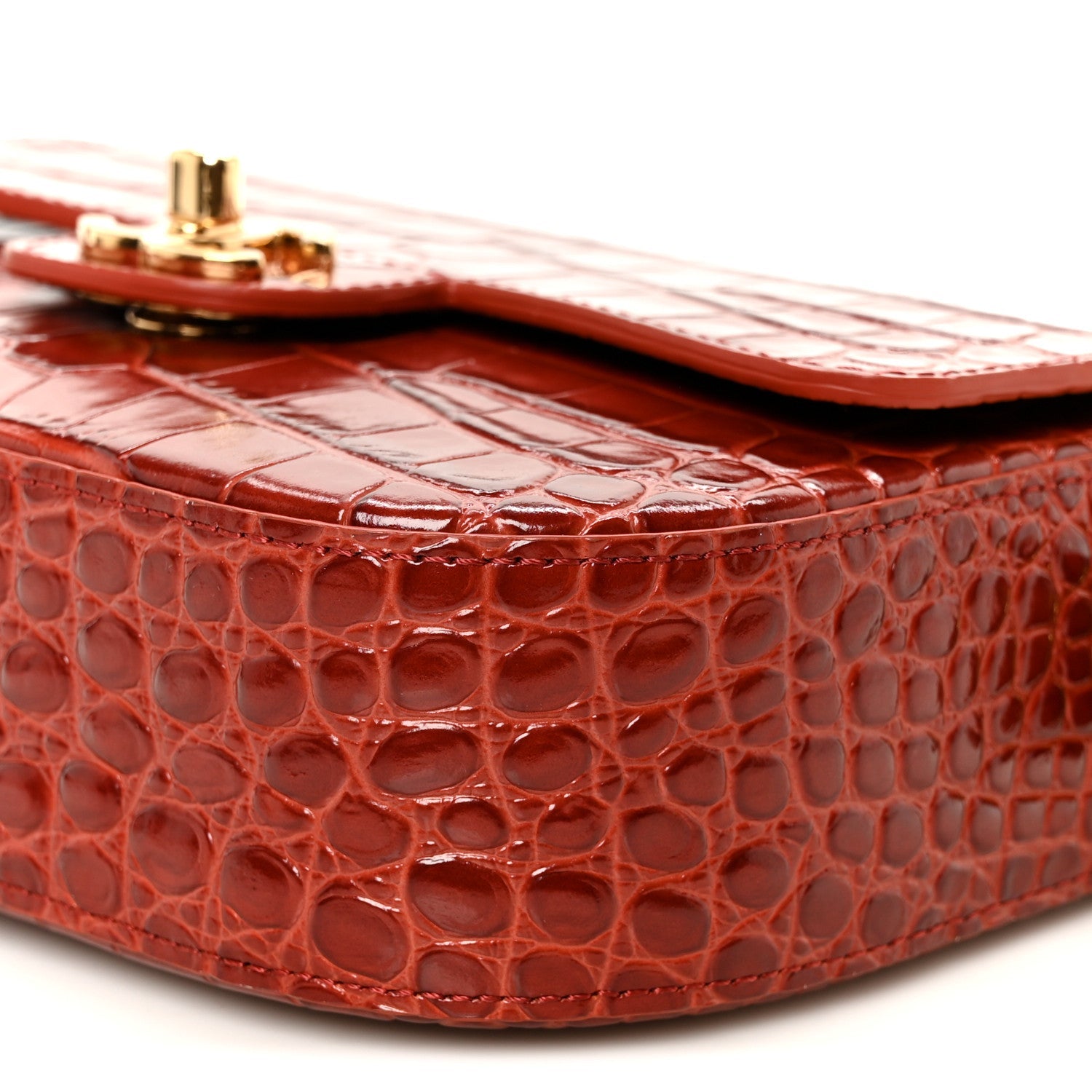Calfskin Crocodile Embossed Turn Around Mini Flap Burgundy