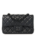 Pearly Lambskin Quilted Mini Rectangular Flap So Black