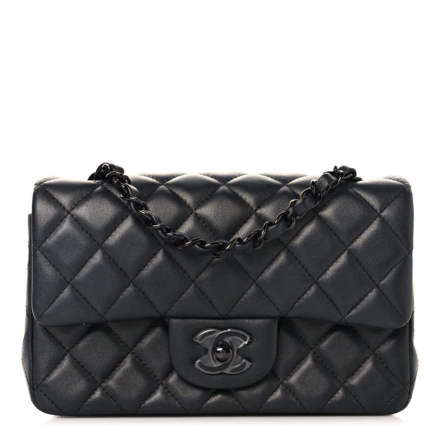 Pearly Lambskin Quilted Mini Rectangular Flap So Black