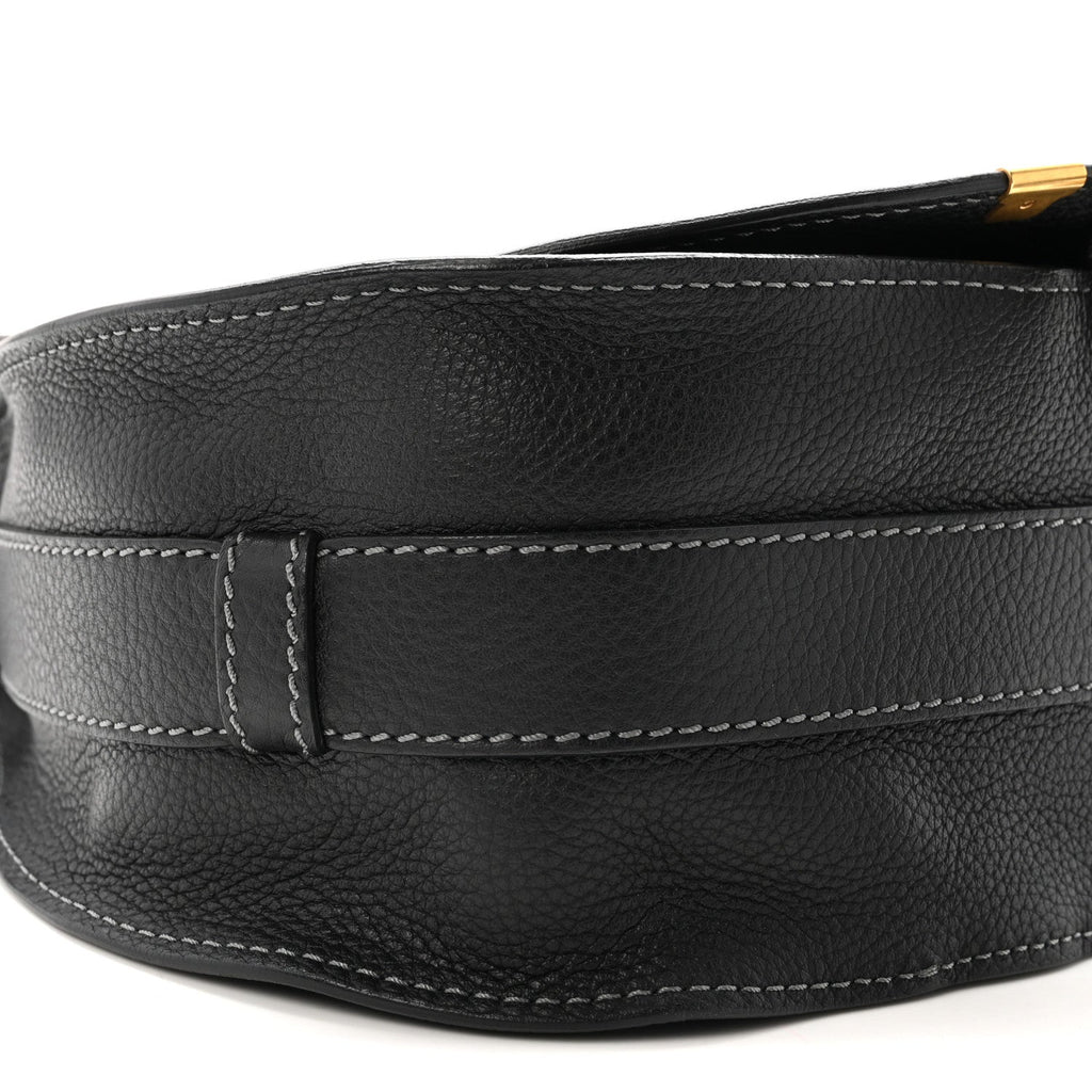 Calfskin Medium Marcie Round Crossbody Bag Black