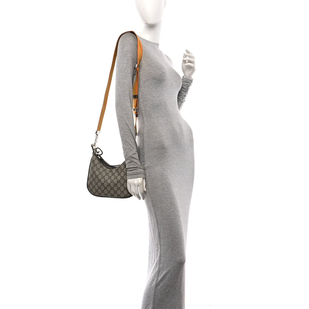 GG Supreme Monogram Textured Calfskin Web Small Attache Shoulder Bag Beige Ebony New Acero