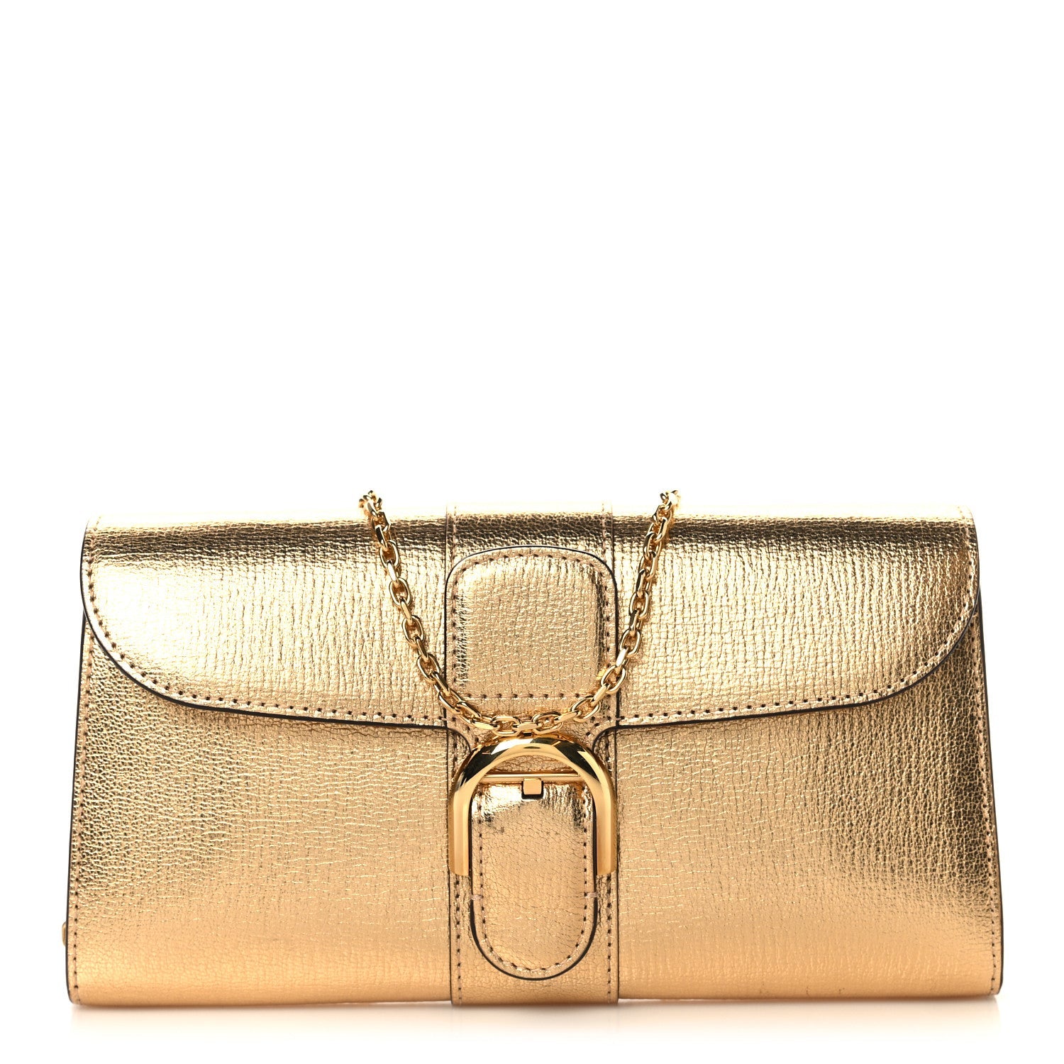 Metallic Rodeo Calfskin Brillant Wallet On Chain Satin Gold
