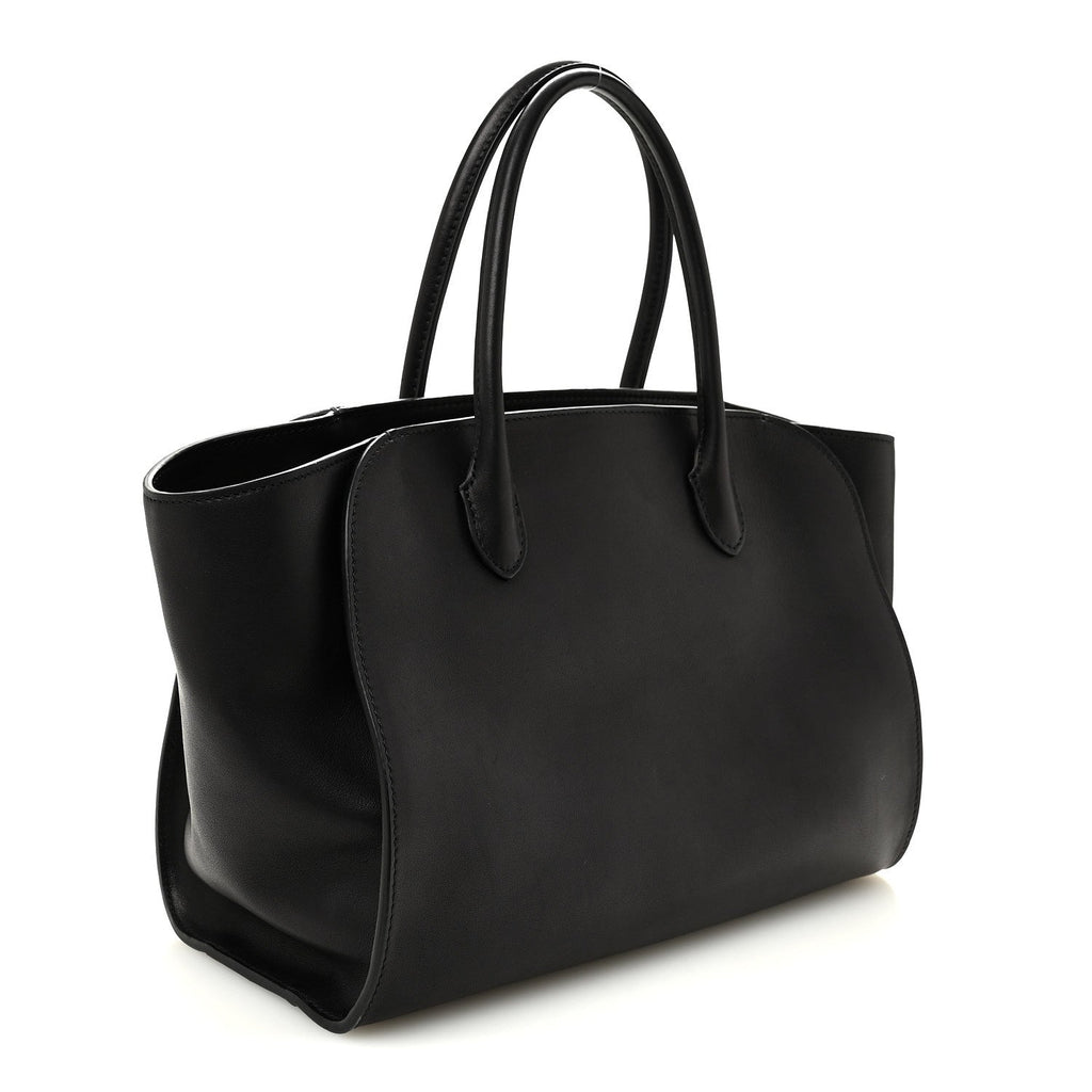 Polished Saddle Calfskin Marlo 12 Tote Bag Black