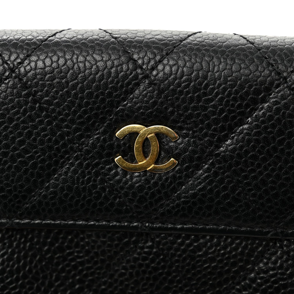 Caviar Quilted Compact French Flap Wallet Black