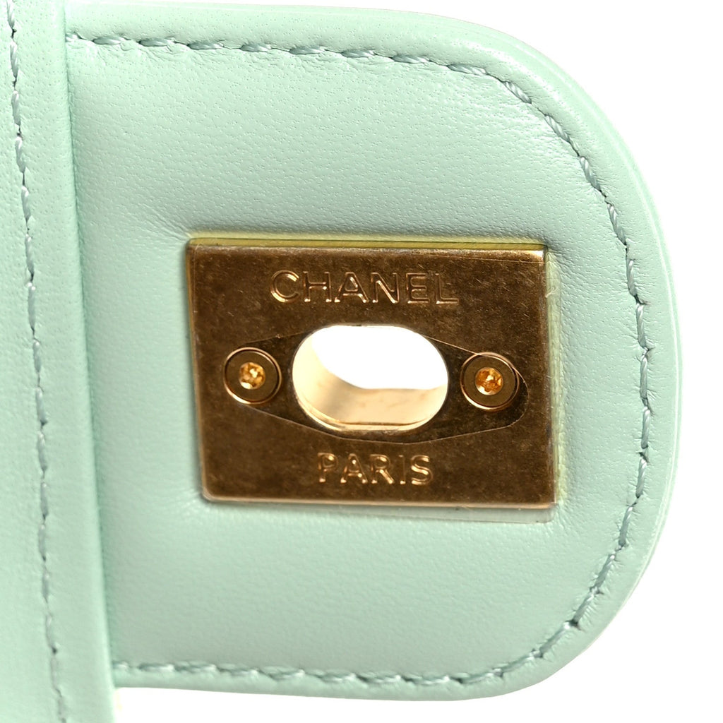 Tweed Handle Crush Top Handle Flap Bag Light Blue Ecru