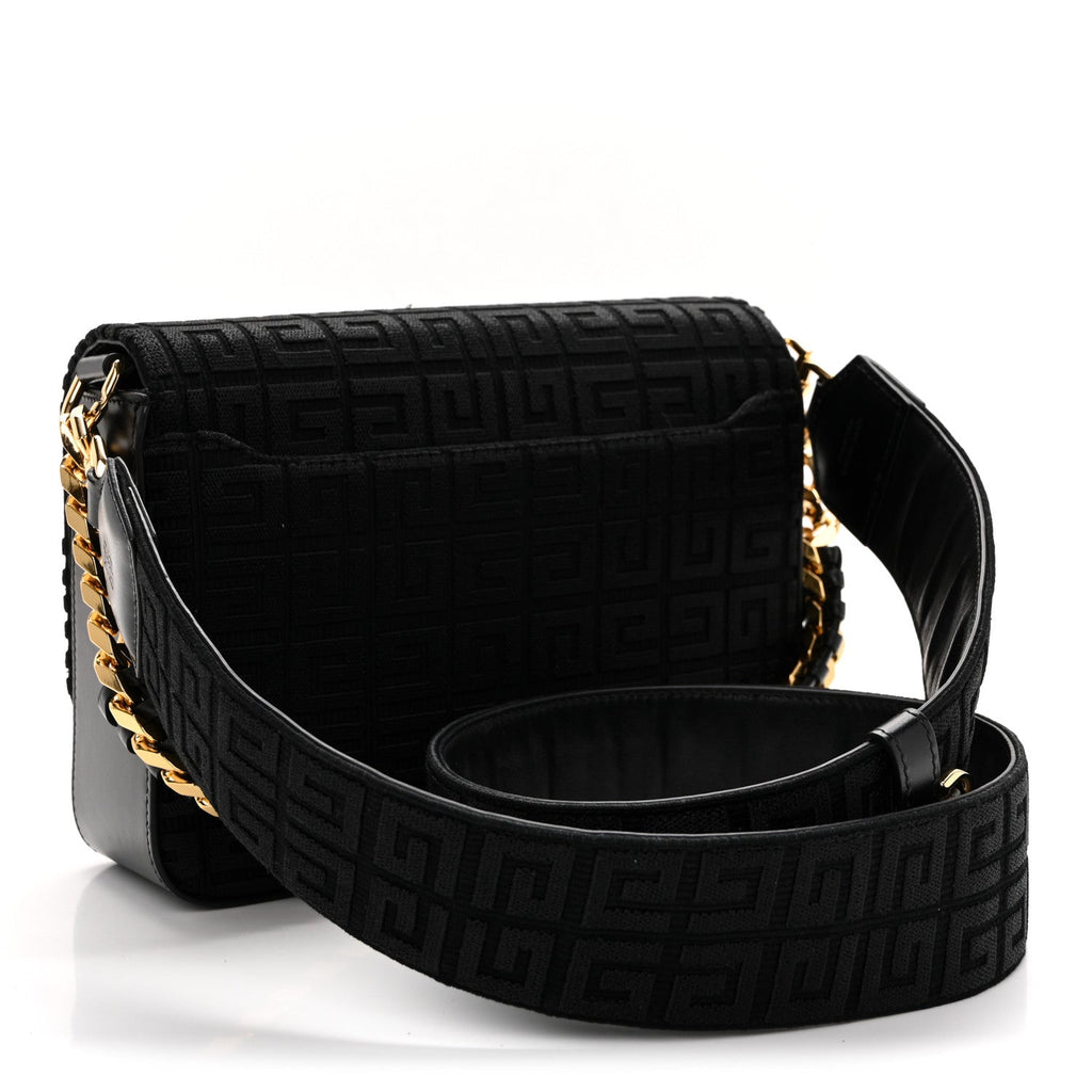 Canvas Woven Embroidered Medium 4G Bag With Chain Black