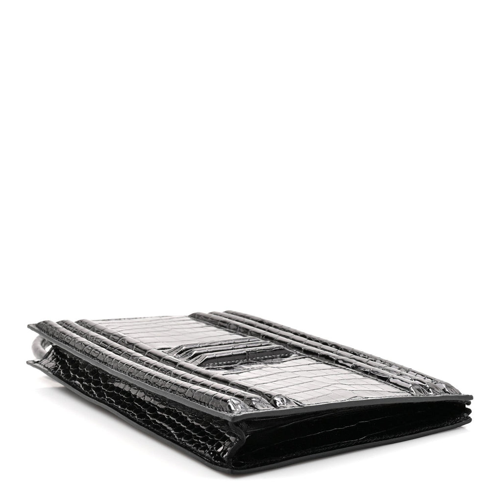 Shiny Porosus Crocodile Lisse Kelly Cadena Clutch Black