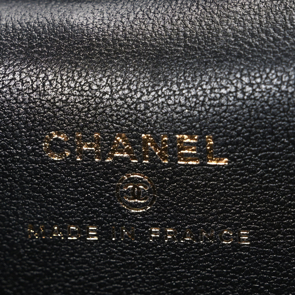 Lambskin Quilted Top Handle Mini Vanity Case With Chain Black