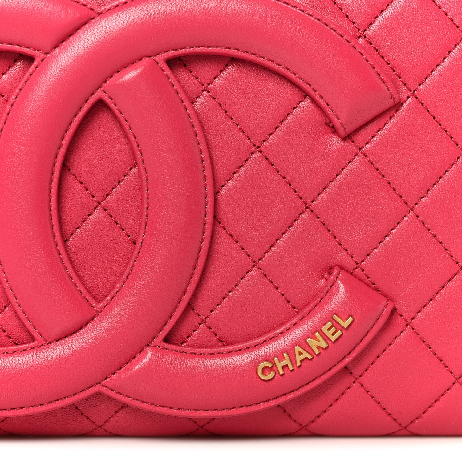 Lambskin Quilted Coco Midnight Clutch Dark Pink