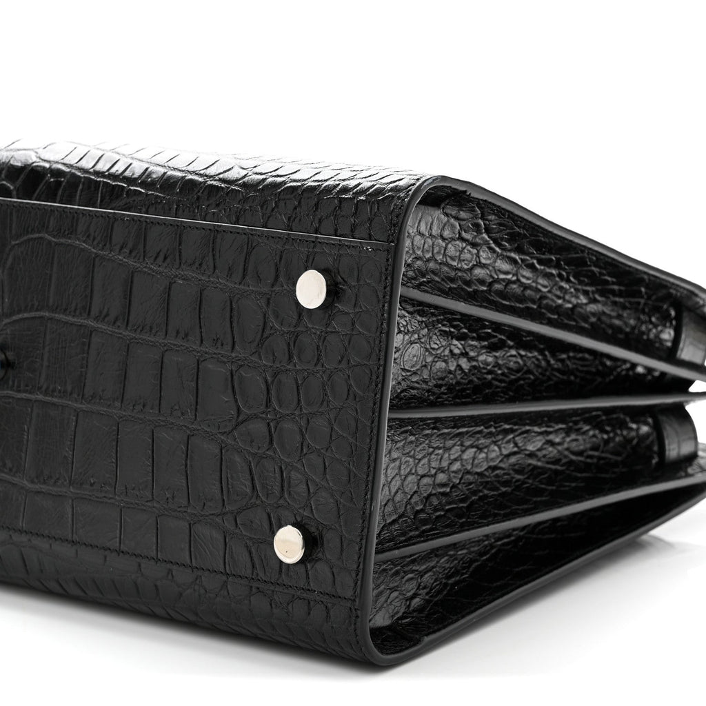Calfskin Crocodile Embossed Small Sac de Jour Black