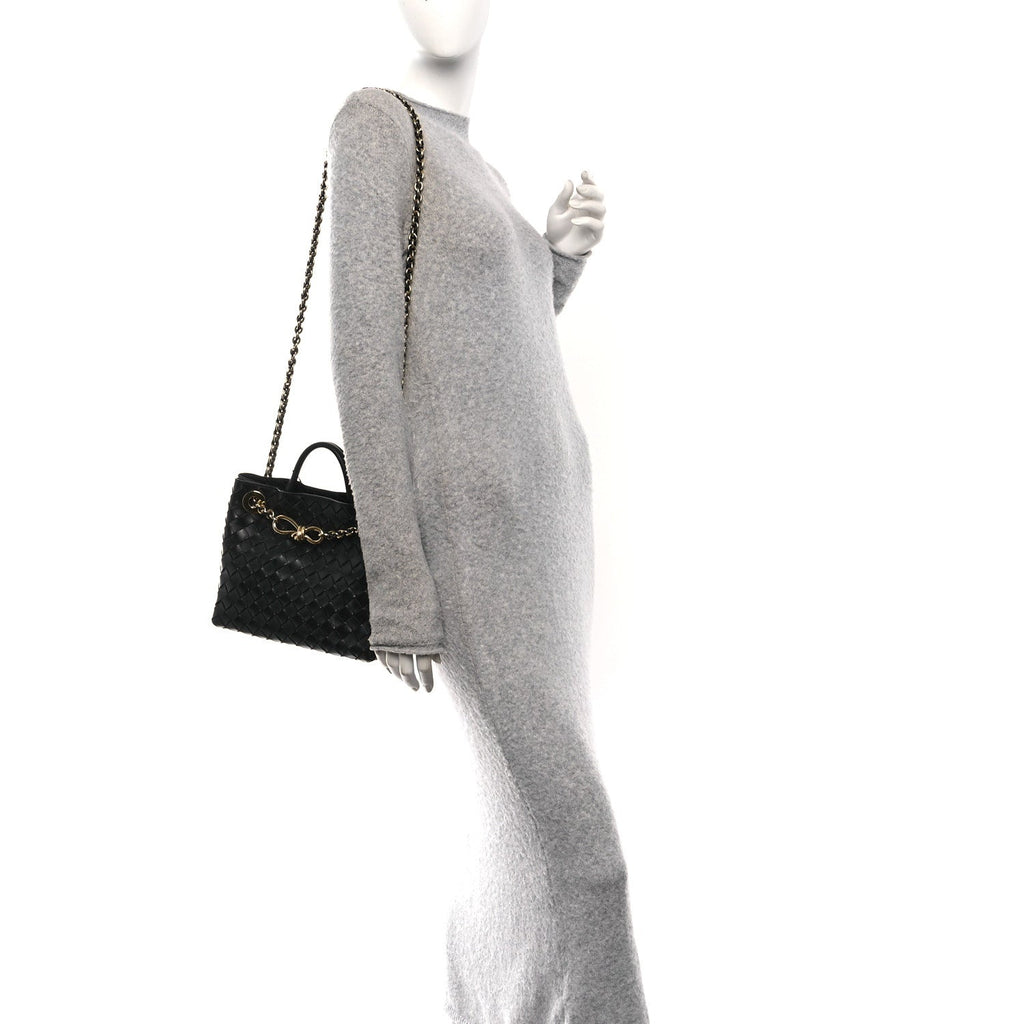 Nappa Intrecciato Small Andiamo With Chain Shoulder Bag Black