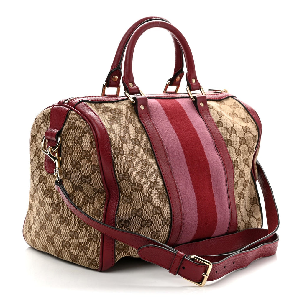 Monogram Cellarius Calfskin Vintage Web Medium Boston  Beige Ebony Soft Burgundy Peonia Flower