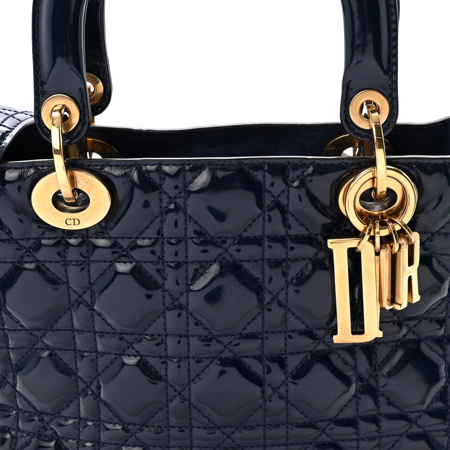 Patent Cannage Medium Supple Lady Dior  Navy Blue