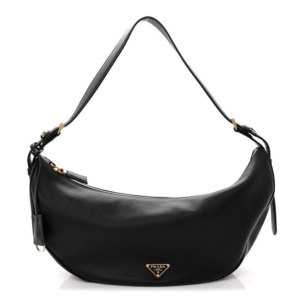 Soft Grain Calfskin Large Demi-Lune Shoulder Bag Black