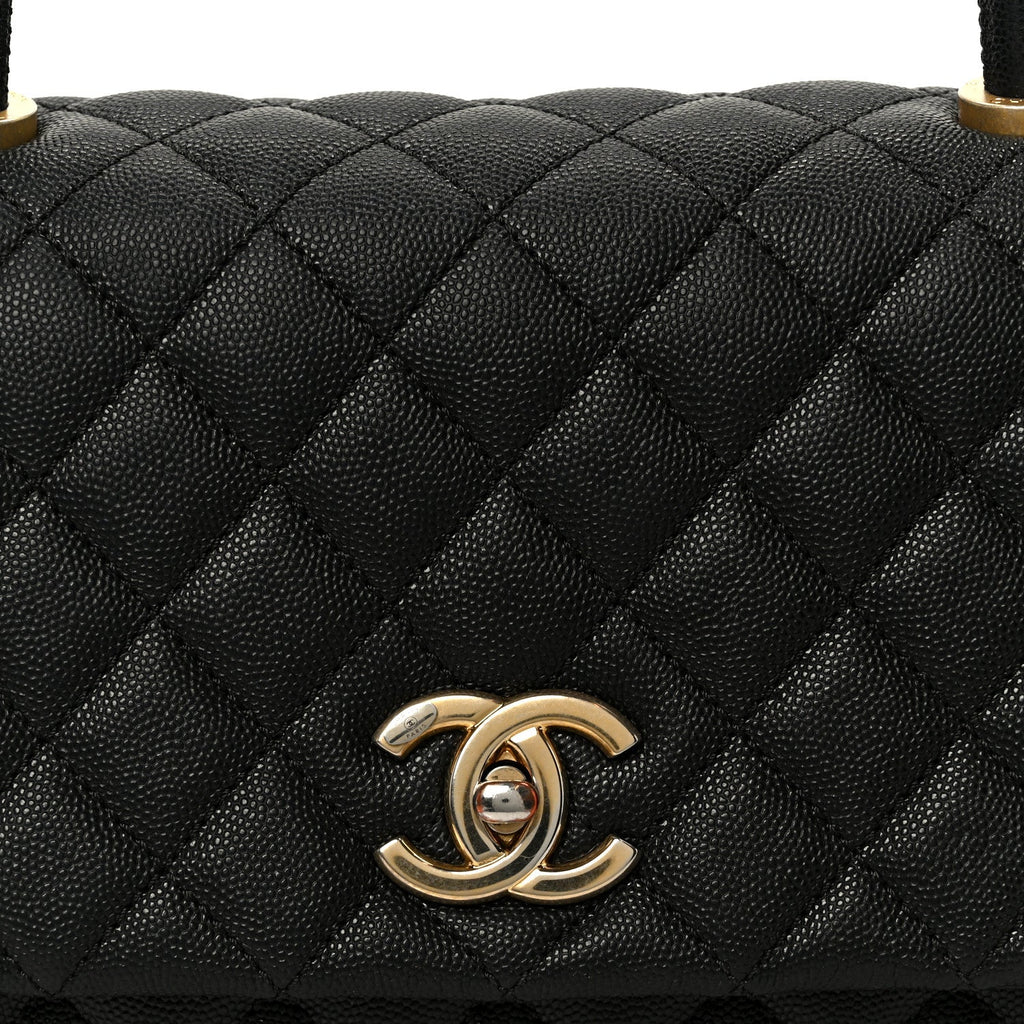 Caviar Quilted Small Coco Handle Flap Black
