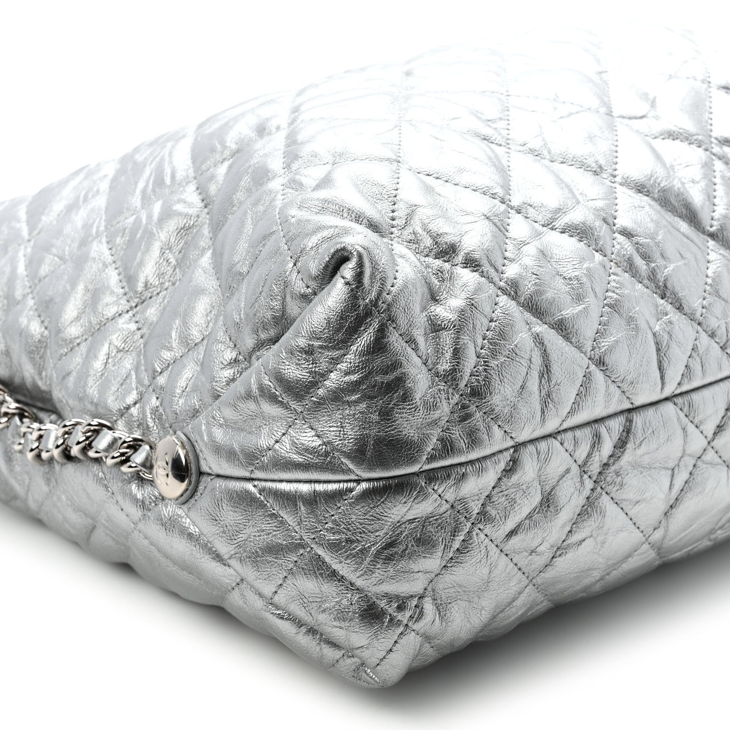Metallic Crackled Calfskin Quilted Large Big Bang Hobo Silver
