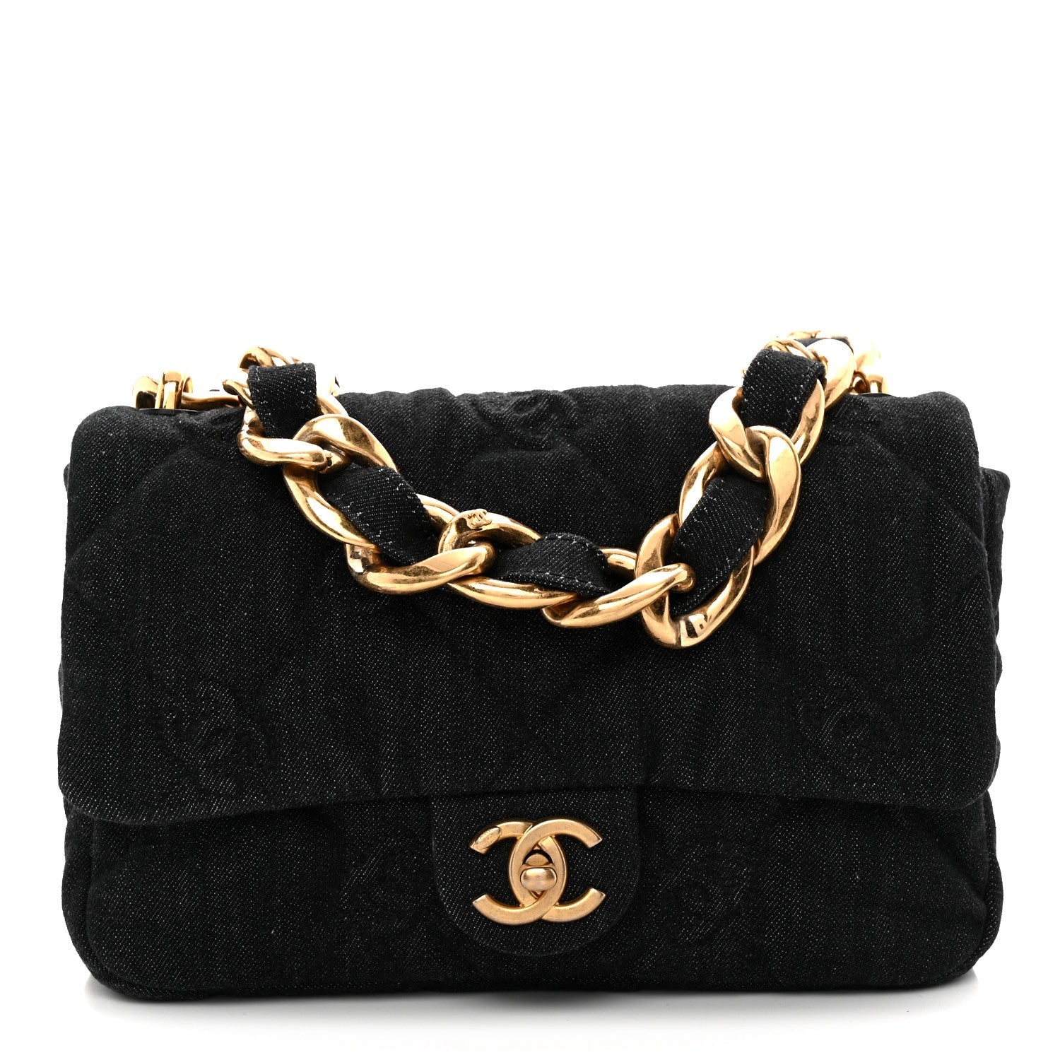 Denim Quilted Medium Funky Town Flap Black