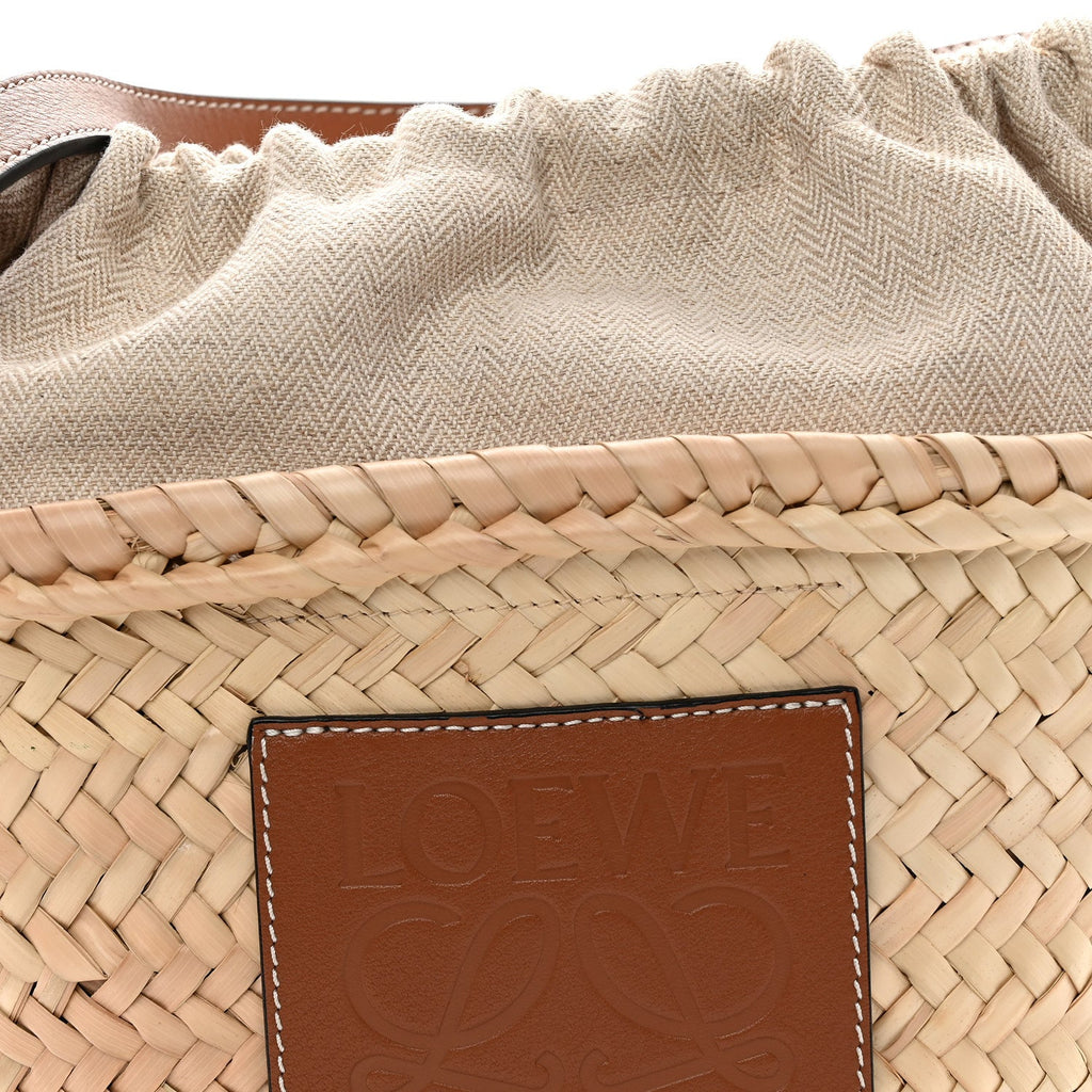 Raffia Drawstring Basket Tote Bag Natural Tan
