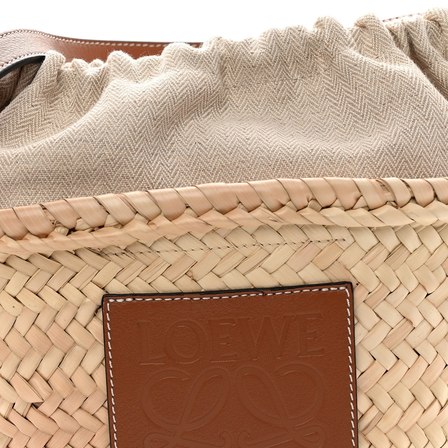 Raffia Drawstring Basket Tote Bag Natural Tan