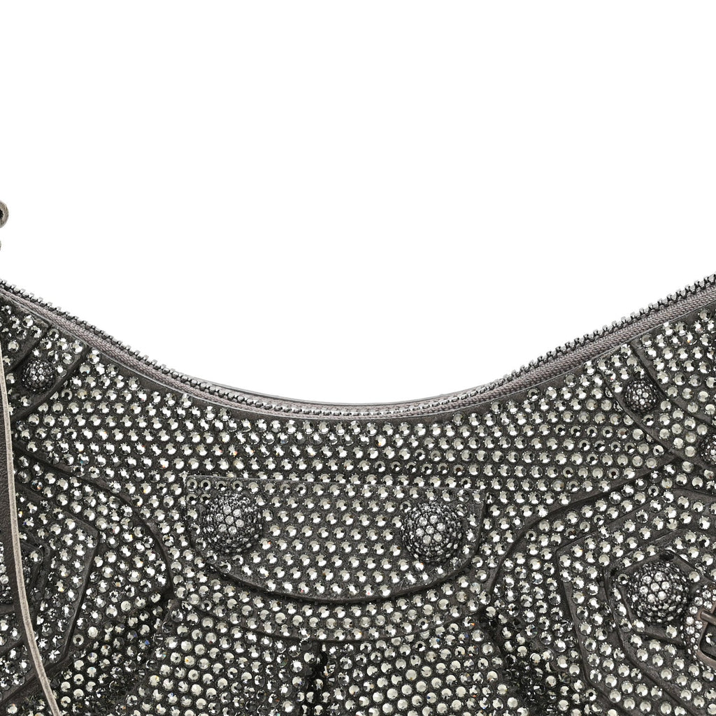 Rhinestone Encrusted Le Cagole Shoulder Bag XS Silver