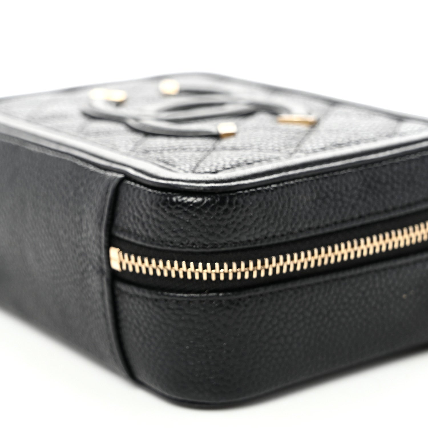 Caviar Quilted CC Filigree Vanity Clutch With Chain Black