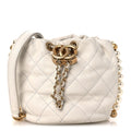 Calfskin Quilted Pearl Mini About Pearls Drawstring Bucket Bag  White