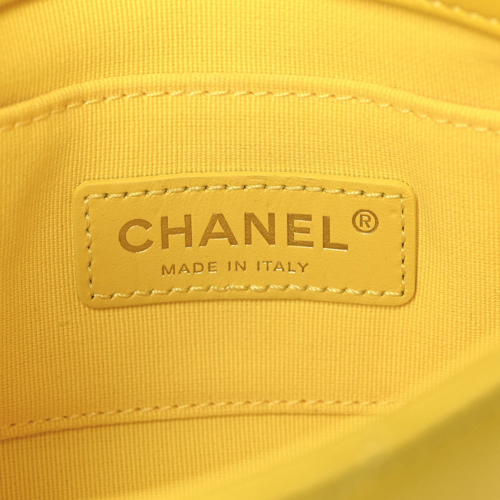 Lambskin Quilted Mini Lacquered Chain Flap Yellow