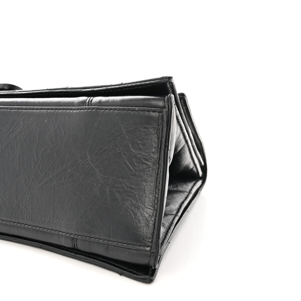 Crushed Calfskin Quilted Matte Black Hardware Medium Crush Chain Bag Black