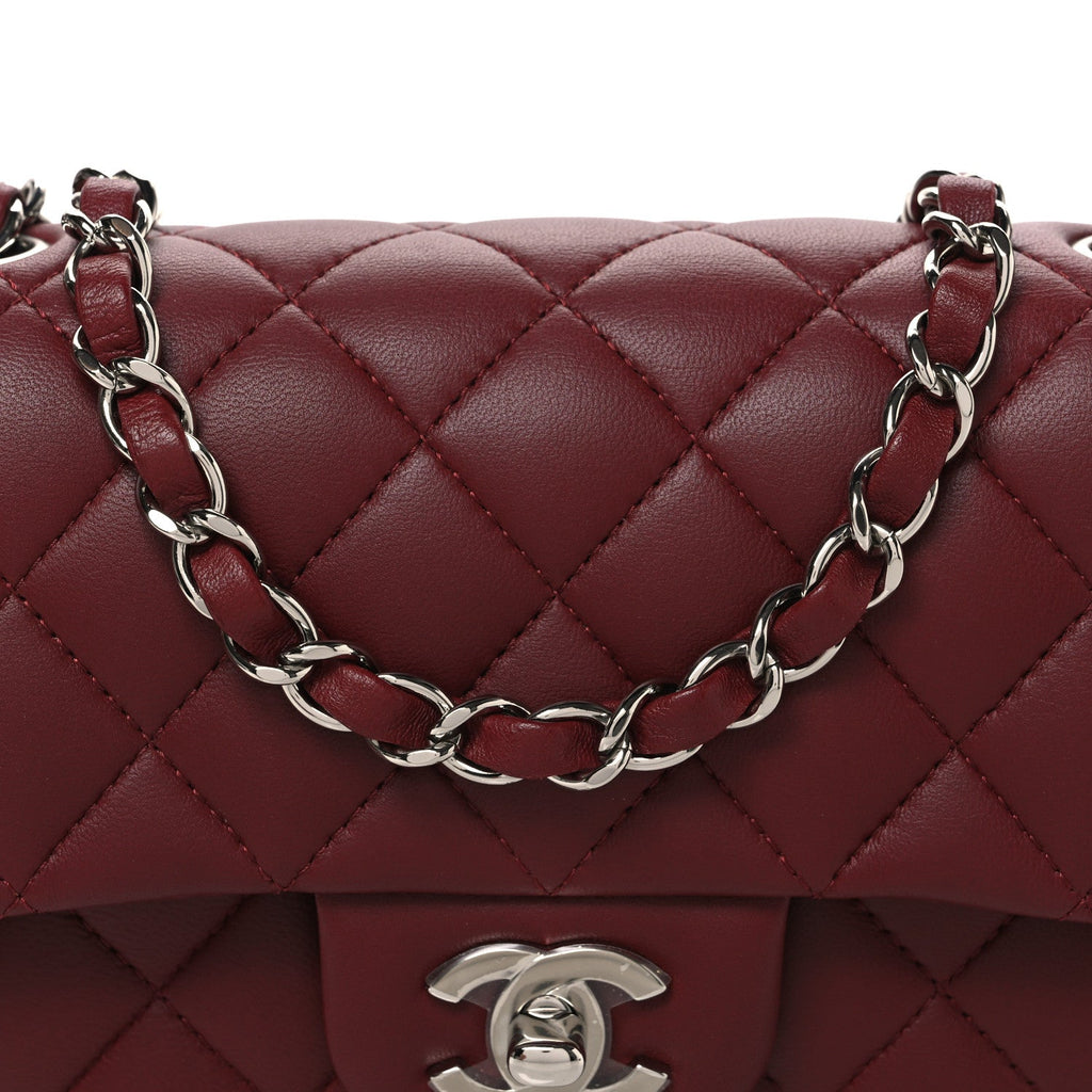 Lambskin Quilted Mini Rectangular Flap Burgundy