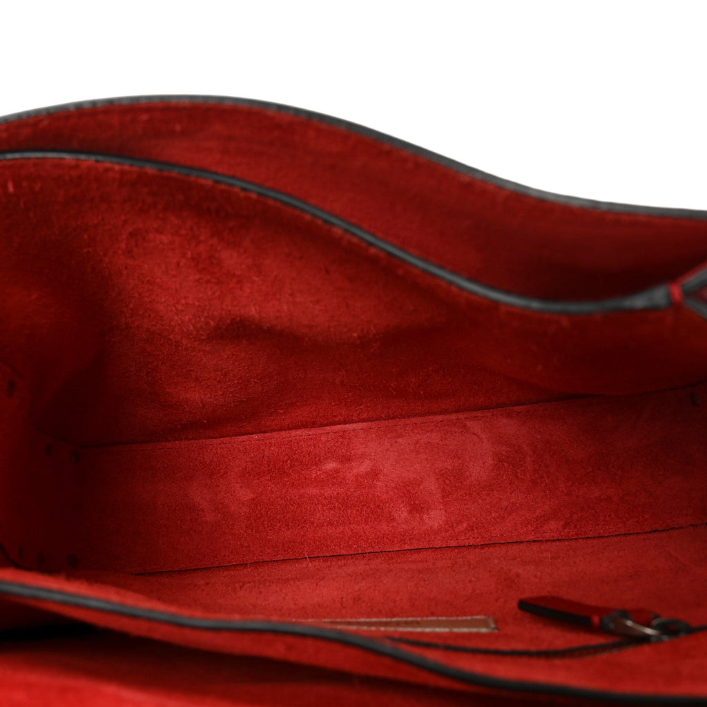 Grained Calfskin Onyx Medium Guitar Strap Rockstud Rolling Flap Saddle Bag Rosso Valentino