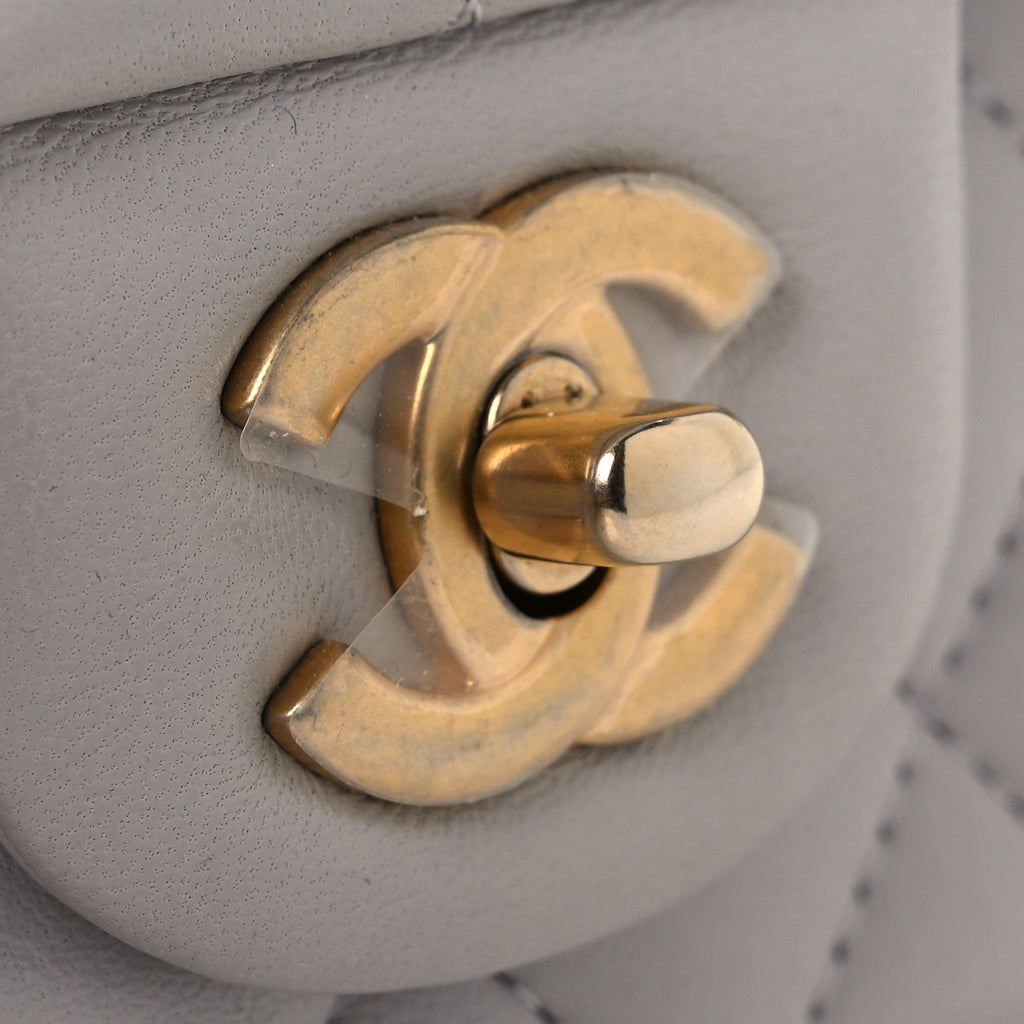 Lambskin Quilted Mini Top Handle Rectangular Flap Grey