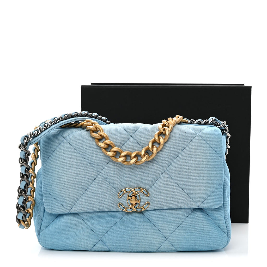 Ombre Denim Quilted Large Chanel 19 Flap Light Blue