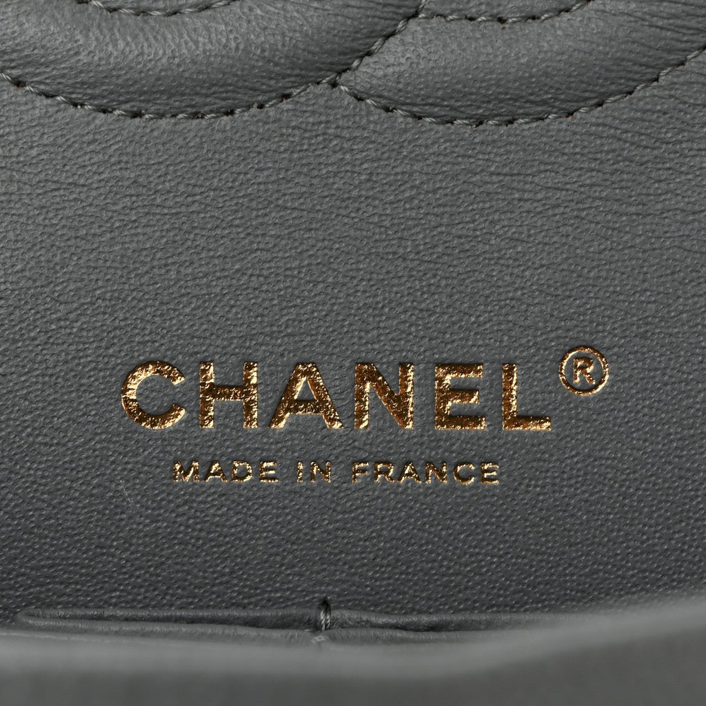 Caviar Quilted Medium Double Flap Grey