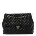 Lambskin Quilted Large Fluffy CC Shopping Tote Black