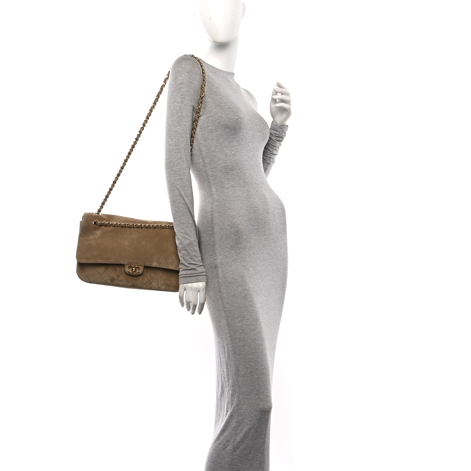 Suede Calfskin Small Souplissimo Maxi Flap Dark Beige