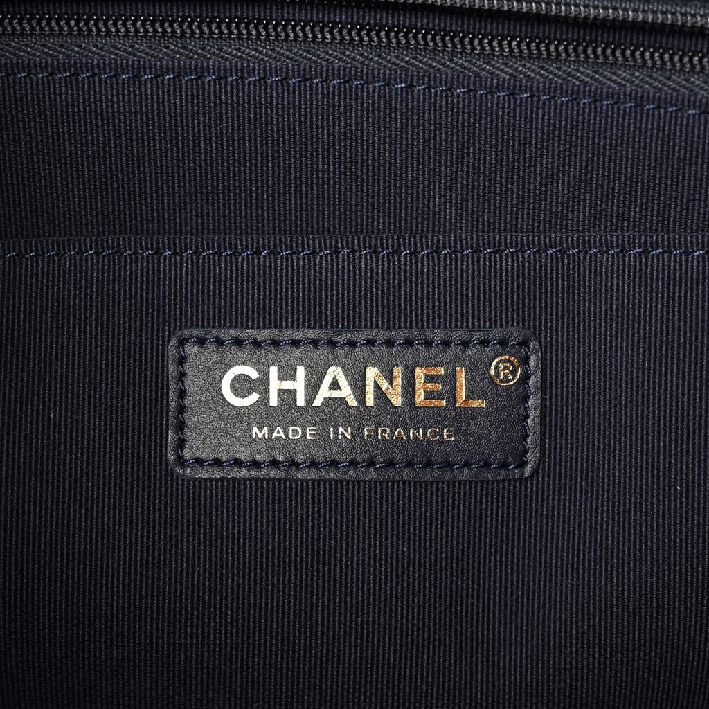 Denim Quilted XXL Travel Flap Bag Dark Blue Orange