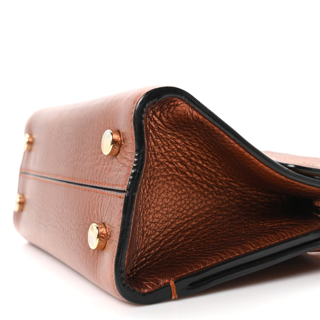 Metallic Grained Calfskin Mini Diorever Flap Orange