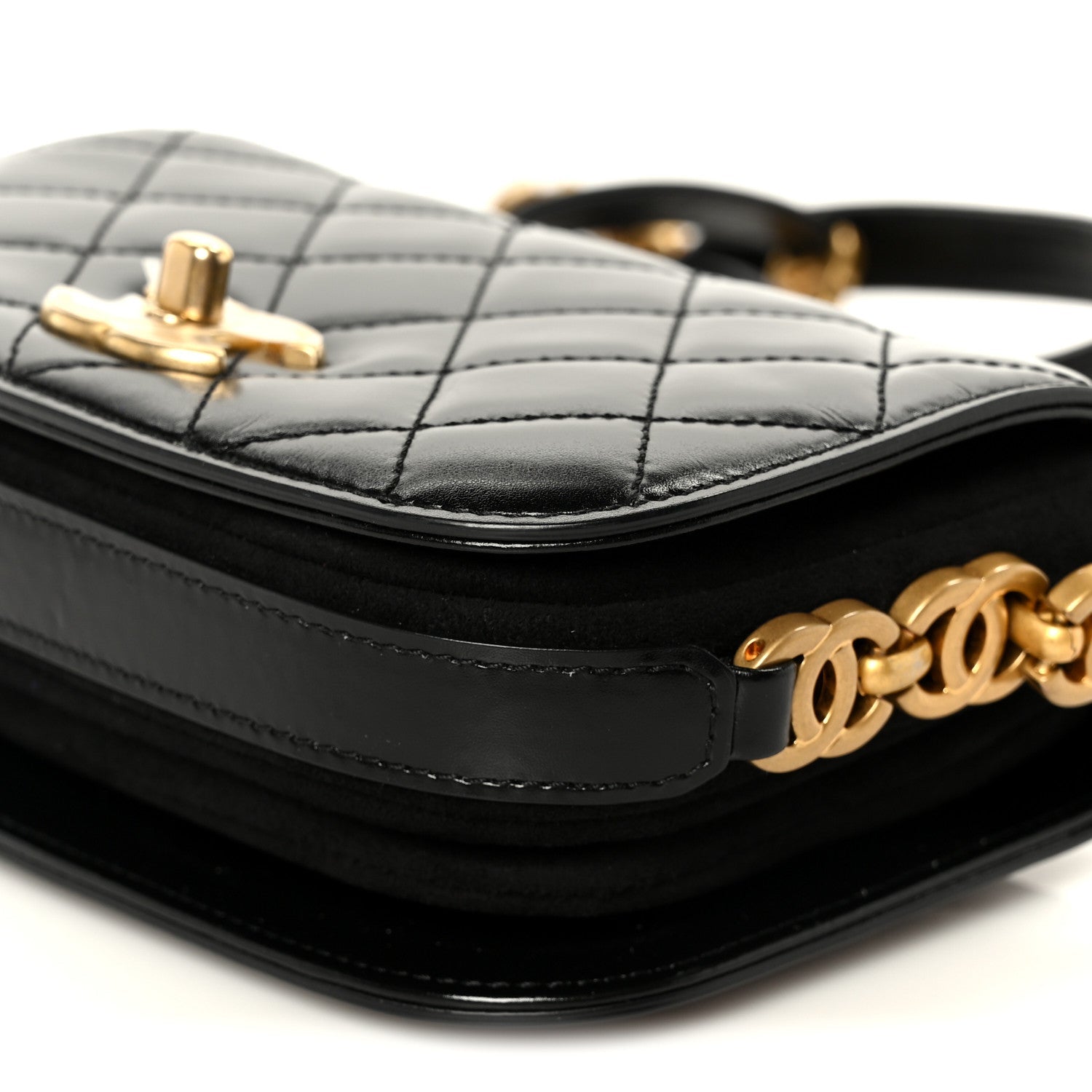 Shiny Calfskin Quilted Suede Goatskin Mini Messenger Black