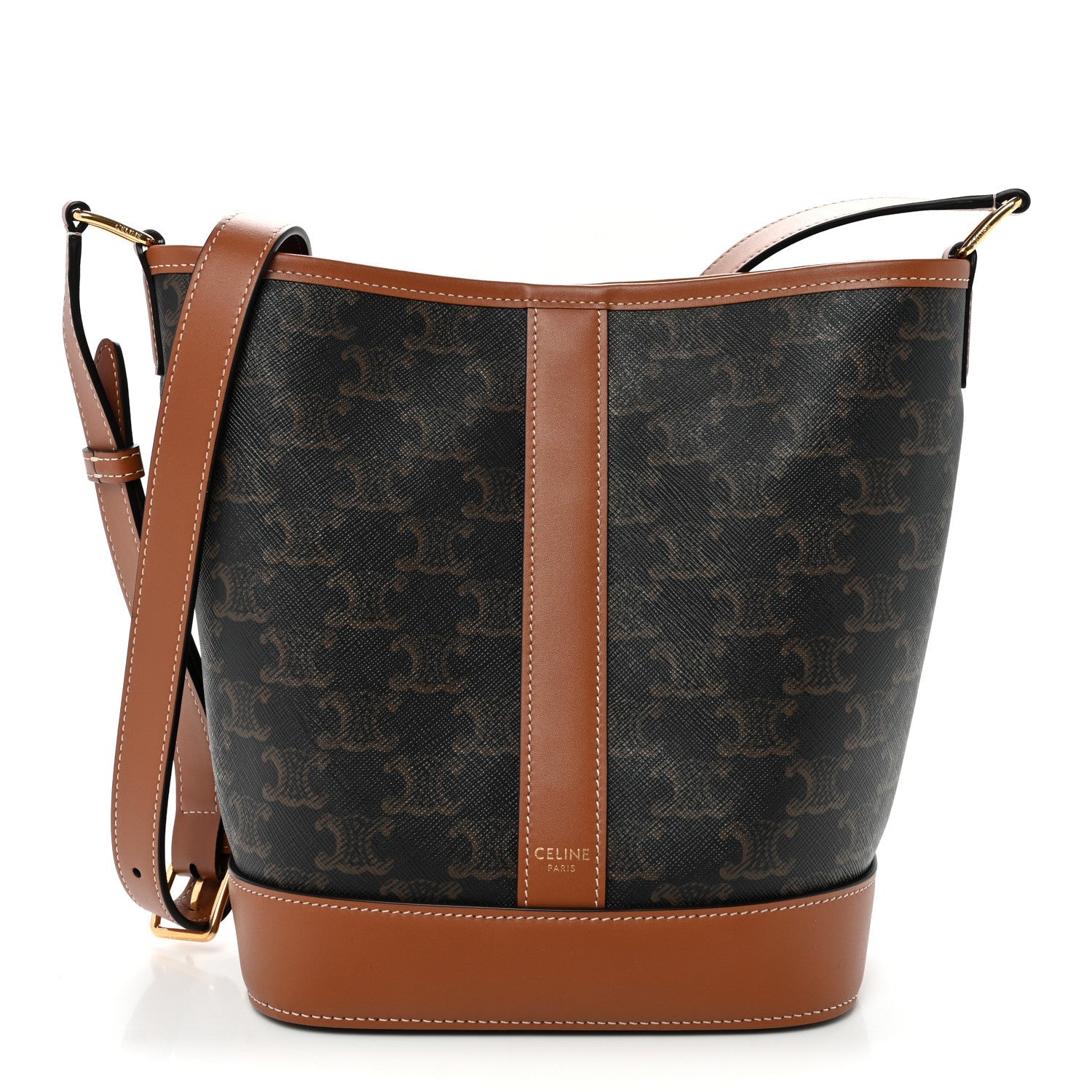 Triomphe Canvas Calfskin Small Bucket Bag Tan Tan