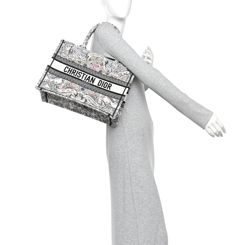 Canvas Embroidered Medium Around The World Book Tote White Multicolor