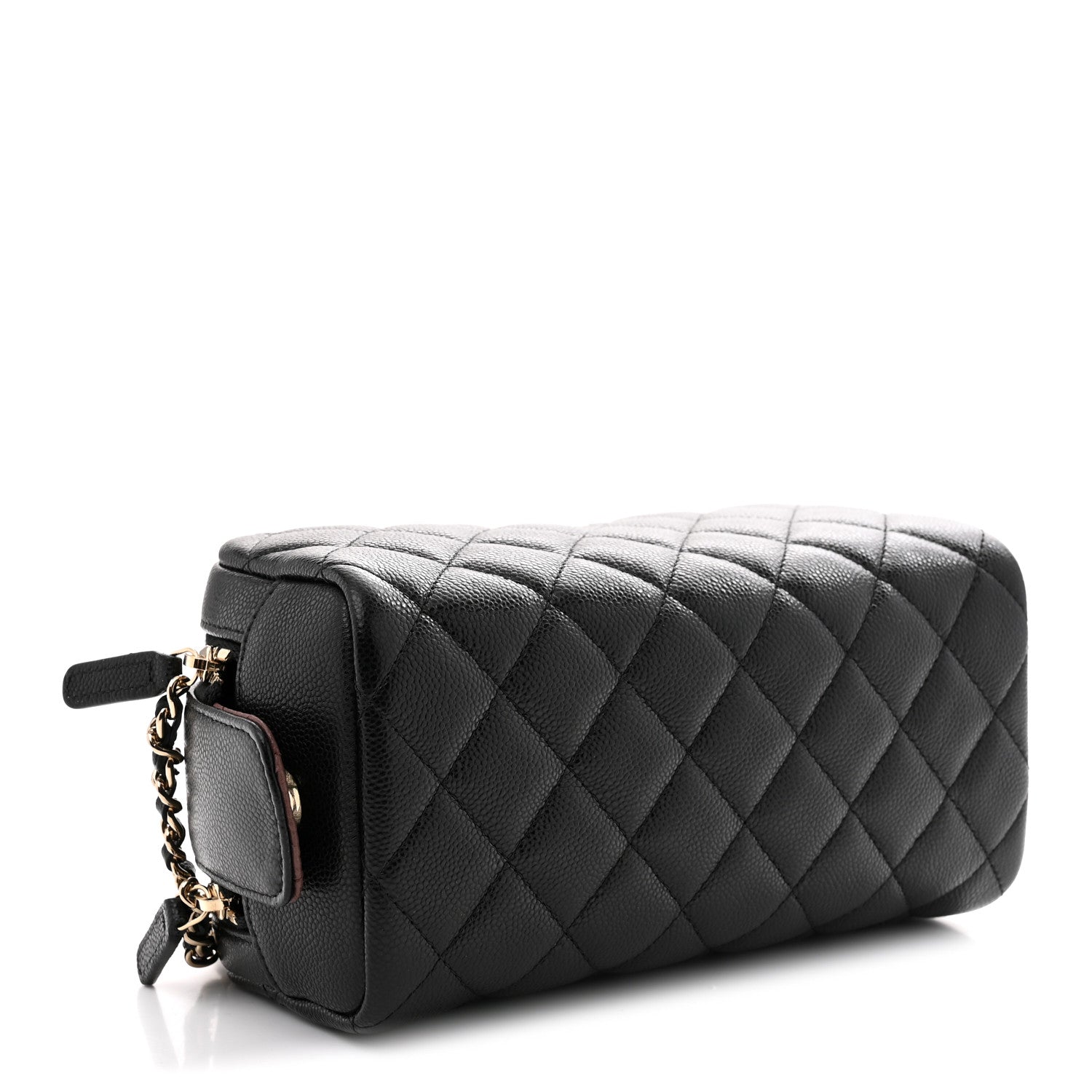 Caviar Quilted Toiletry Case With Chain Black