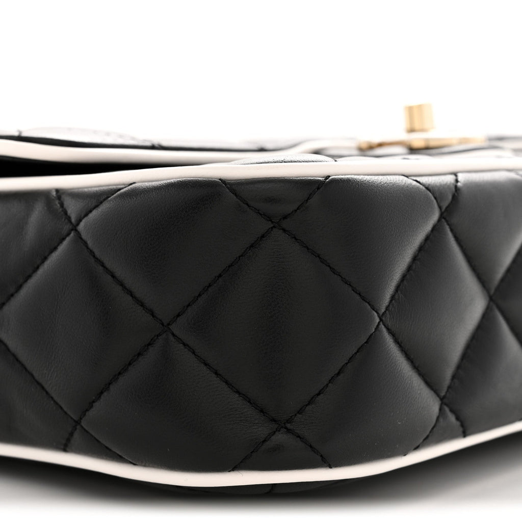 Lambskin Quilted Resin Graphic Frame Flap Bag Black White