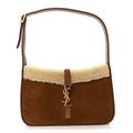 Suede Calfskin Shearling Le 5 A 7 Hobo Dark Cigar Natural Beige
