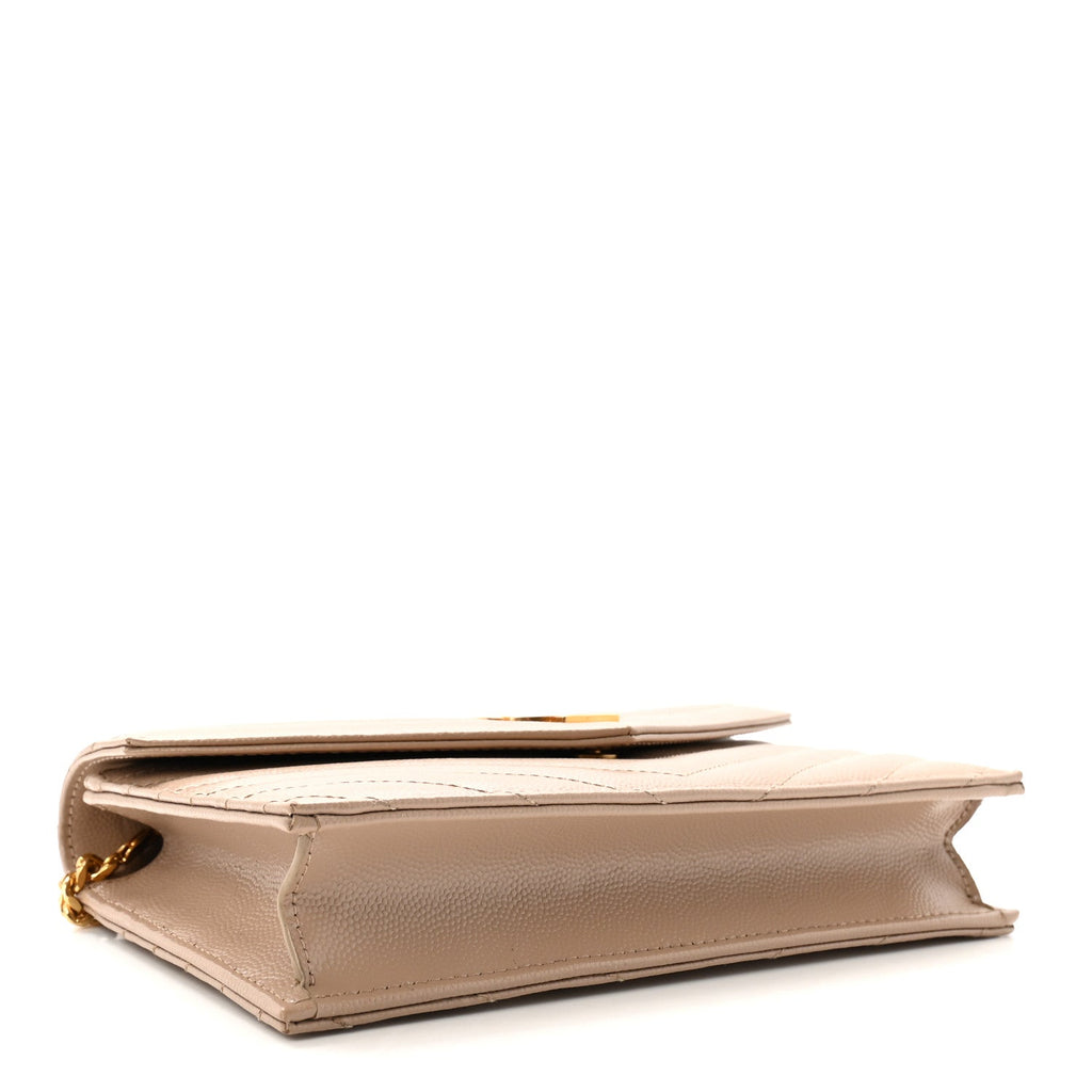 Grain De Poudre Matelasse Chevron Monogram Envelope Chain Wallet Dark Beige