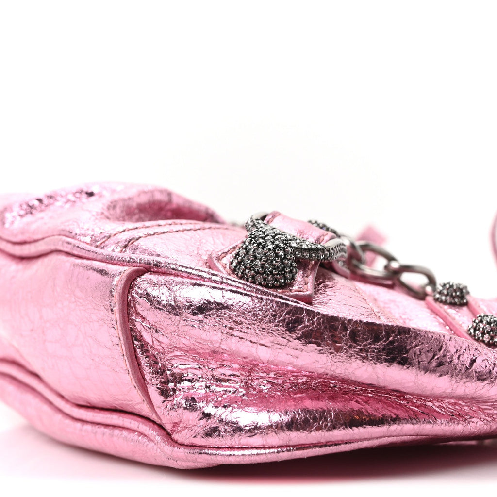 Metallic Agneau Arena Crystal Le Cagole Mini Purse With Chain Met Pink